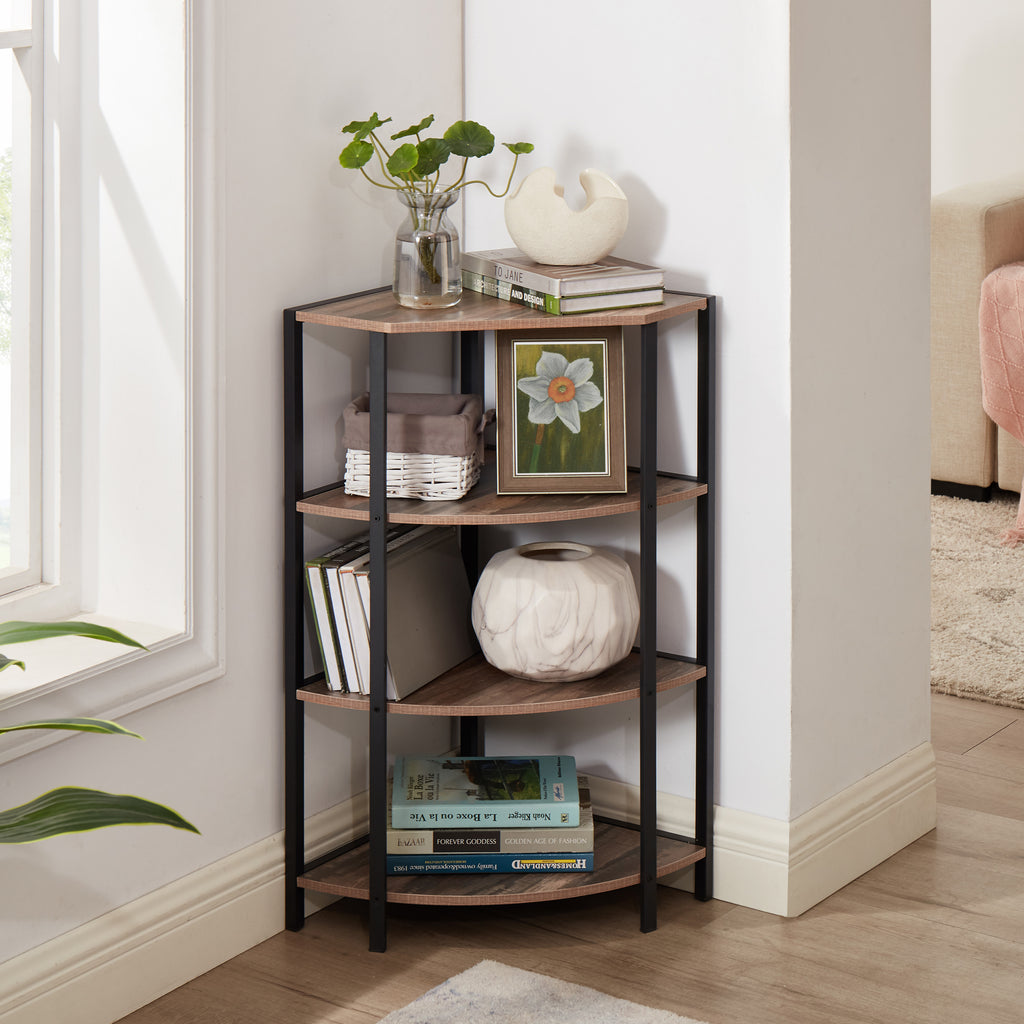 Leoglint 4-Tier Corner Open Shelf,Bookcase Freestanding Shelving Unit,Plant Stand Small Bookshelf for Living Room, Home Office, Kitchen, Small Space