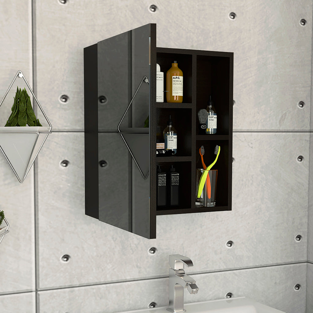 Leoglint Whirlwind 1-Shelf Rectangle Medicine Cabinet  with Mirror Black Wengue