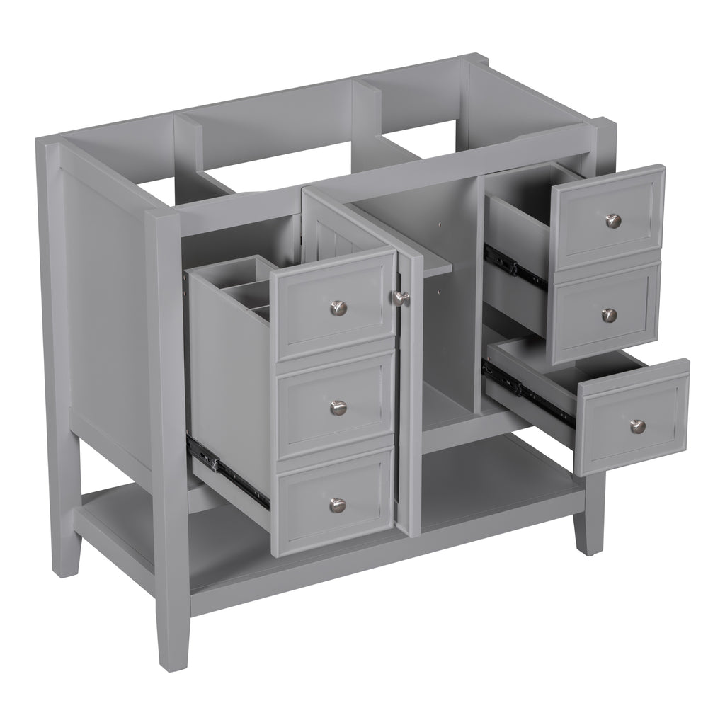 Leoglint 36" Bathroom Vanity without Sink, Cabinet Base Only, One Cabinet and three Drawers, Grey