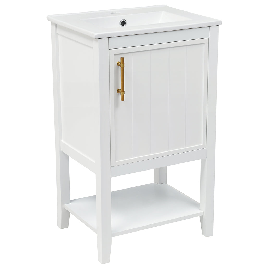 Leoglint 20" Bathroom Vanity with Sink, Bathroom Cabinet with Soft Closing Door, Storage Rack and Open Shelf, White