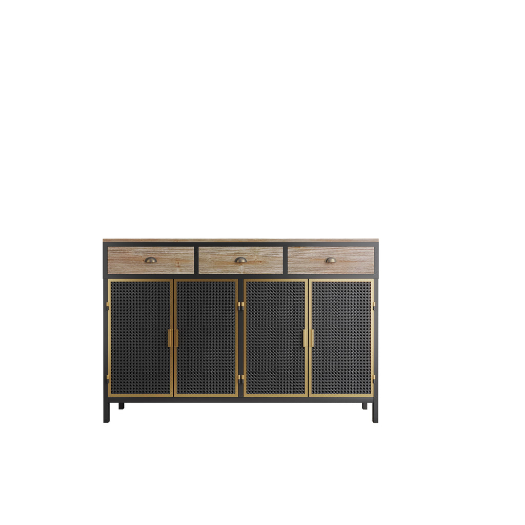 Leoglint 48" Wide  4 Doors Modern Sideboard with 3 Top Drawers, Freestanding Sideboard Storage Cabinet Entryway Floor Cabinet for Living Room Office Bedroom