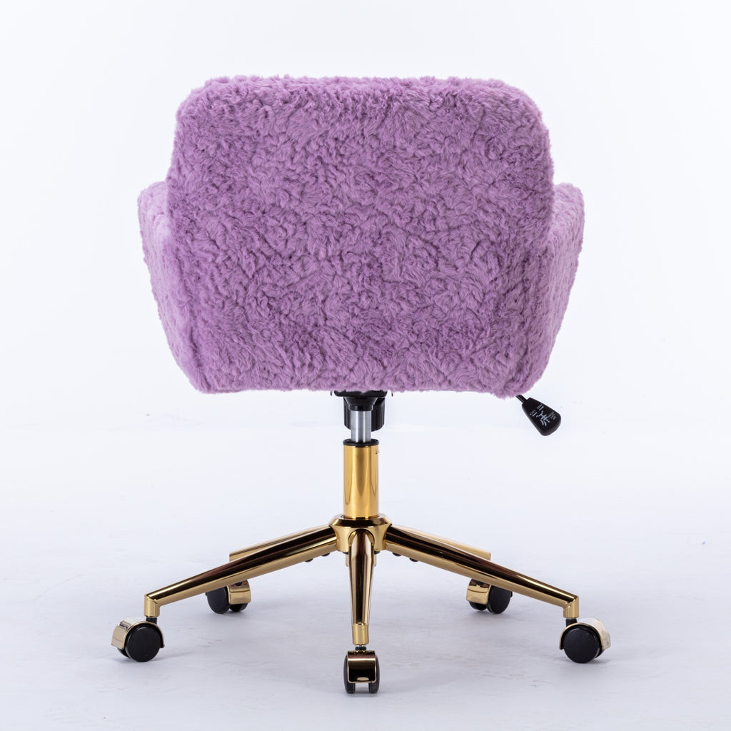 Leoglint A&A Furniture Office Chair,Artificial rabbit hair Home Office Chair with Golden Metal Base,Adjustable Desk Chair Swivel Office Chair,Vanity Chair(Violet)