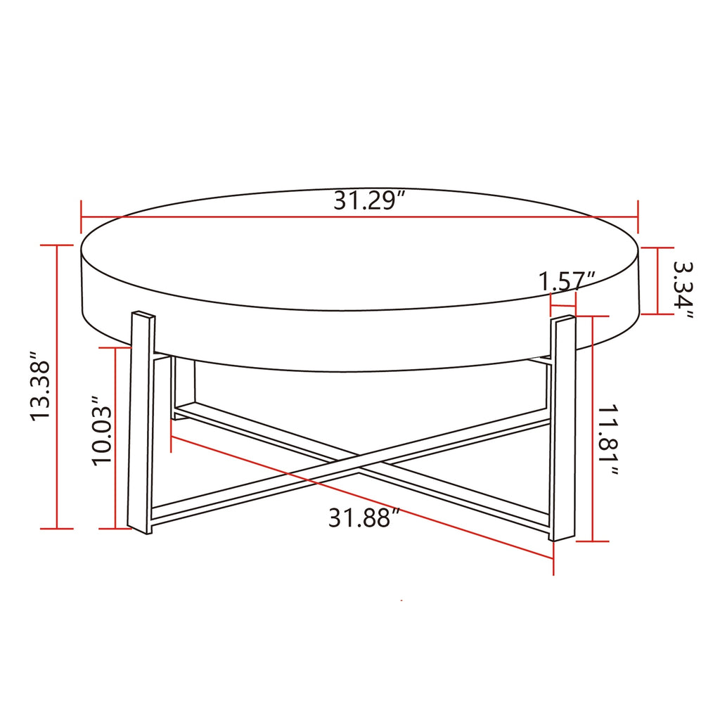 Leoglint 31.29"Modern Retro Splicing Round Coffee Table,Fir Wood Table Top with Gold Cross Legs  Base(Same SKU:W757123559)