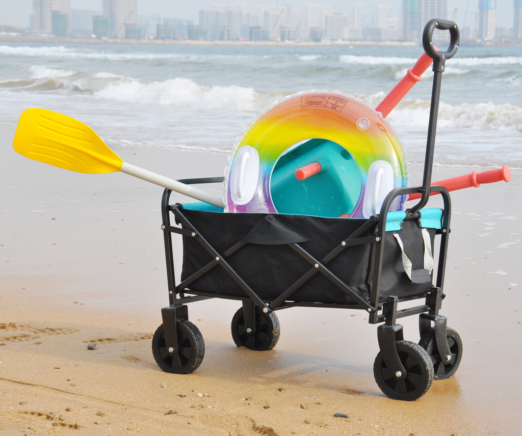 Leoglint Garden cart Mini Folding Wagon Garden Shopping Beach Cart (black+blue)