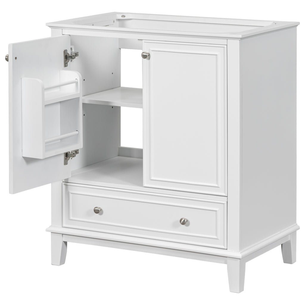 Leoglint 30" Bathroom Vanity without Sink, Base Only, Multi-functional Bathroom Cabinet with Doors and Drawer, Solid Frame and MDF Board, White