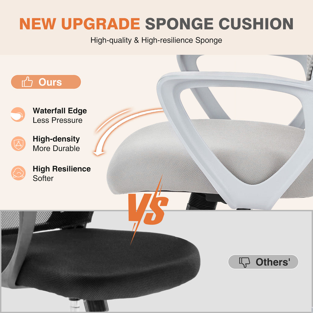 Leoglint Sweetcrispy Ergonomic Office Chair Home Desk Mesh Chair with Fixed Armrest Executive Computer Chair with Soft Foam Seat Cushion