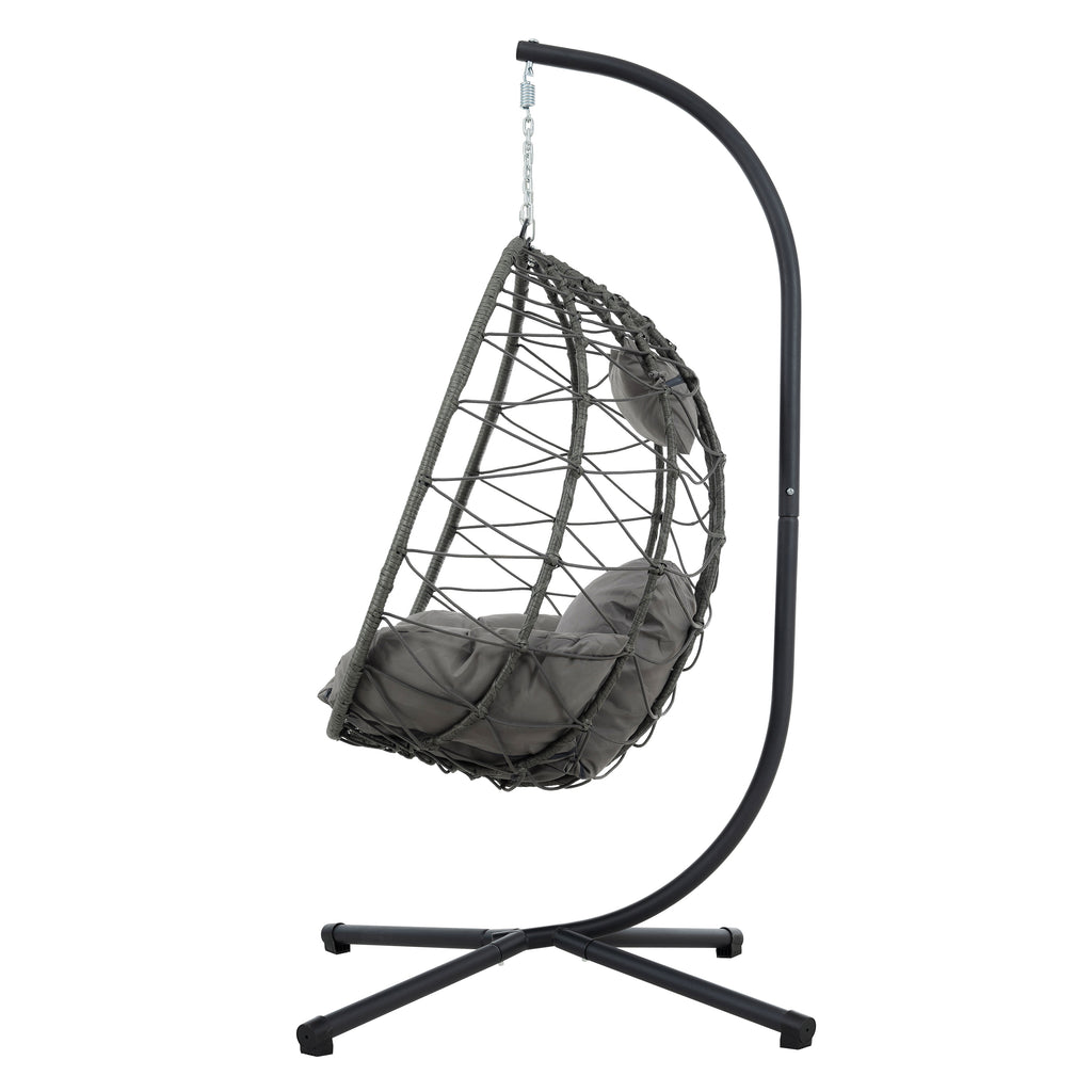 Leoglint Egg Outdoor Chair with Stand Indoor Outdoor Swing Chair Patio Wicker Hanging Egg Chair Hanging Basket Chair with Stand for Bedroom Living Room Balcony