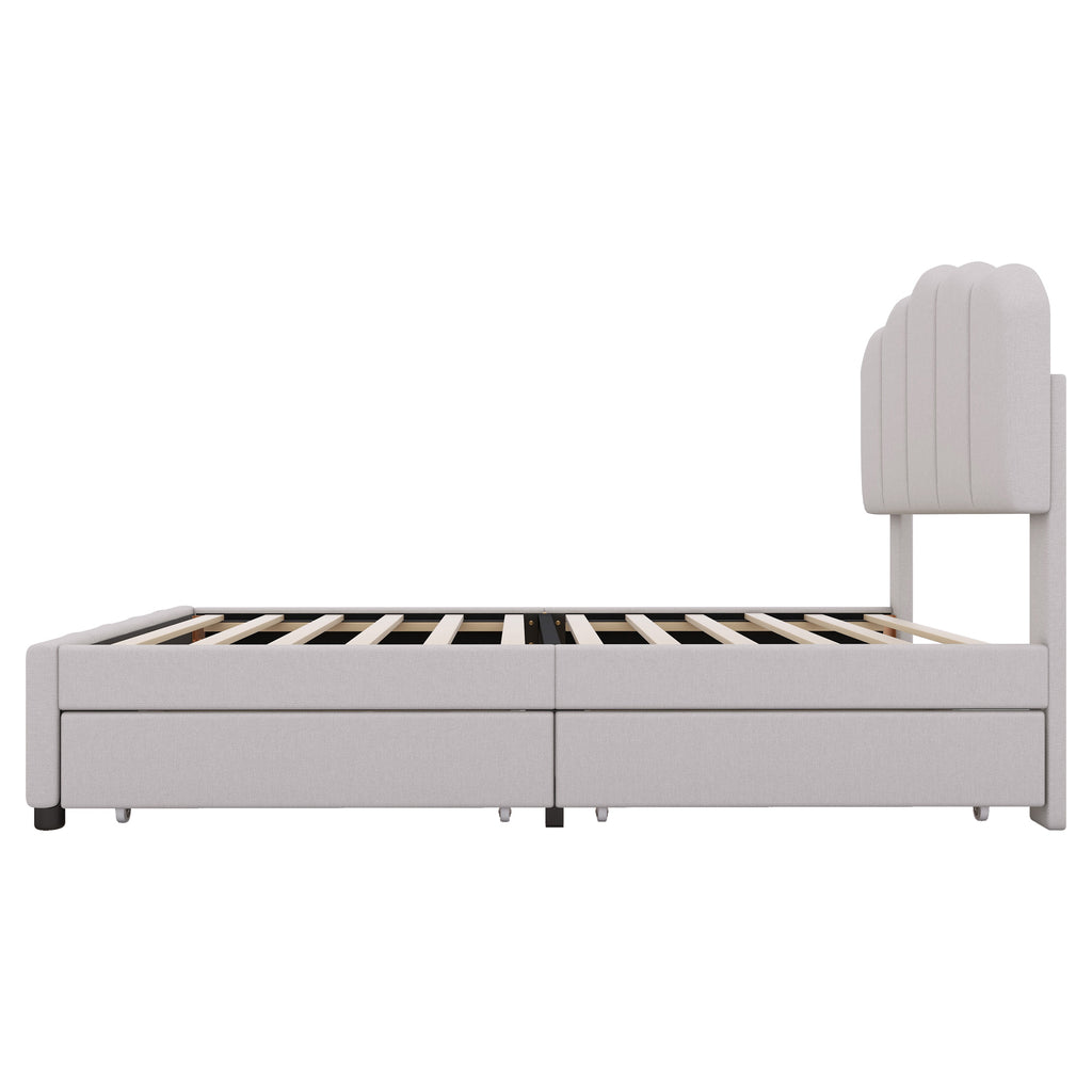 Leoglint Twin Size Upholstered Bed Frame with 2 Storage Drawers,Wood Slat Support, Beige