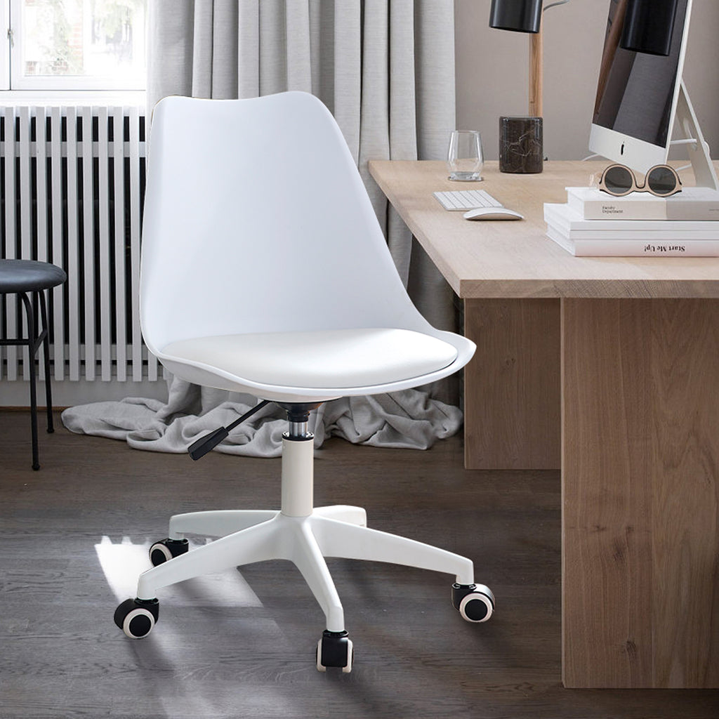 Leoglint Modern Home Office Chairs, Adjustable 360 °Swivel  Chair Engineering  Plastic Armless Swivel Computer  Chair With Wheels for Living Room, Bed Room Office Hotel Dining Room and White.