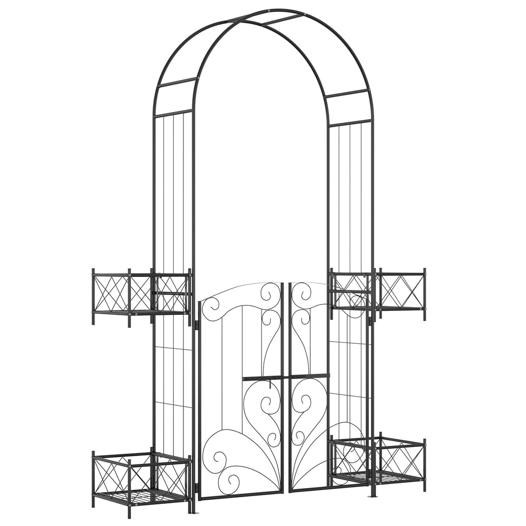 Leoglint 7' Garden Trellis Arbor, Metal Arch Trellis with Gate, Garden Archway for Climbing Vines, Wedding Ceremony Decoration, Black