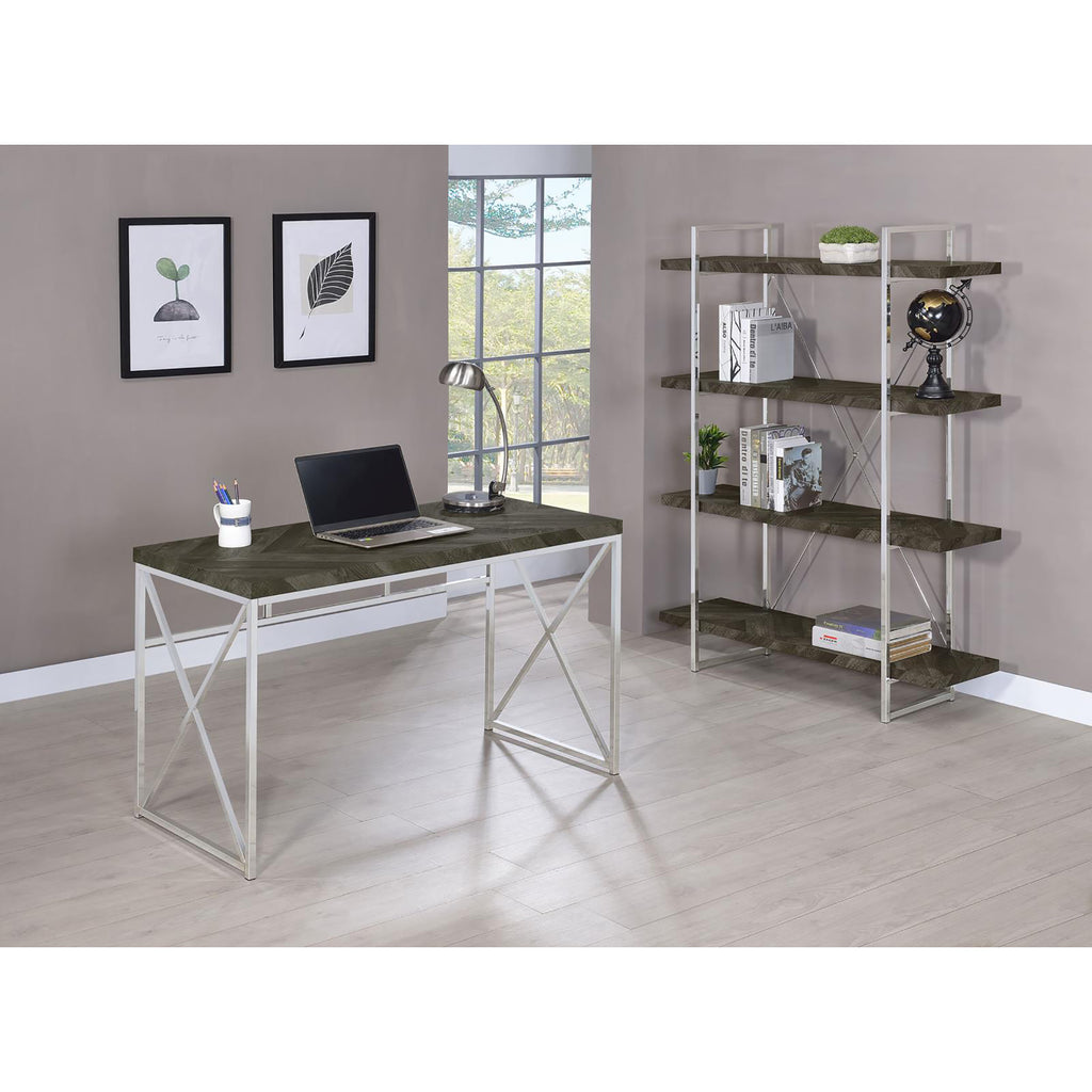 Leoglint Rustic Grey Herringbone and Chrome Writing Office Desk