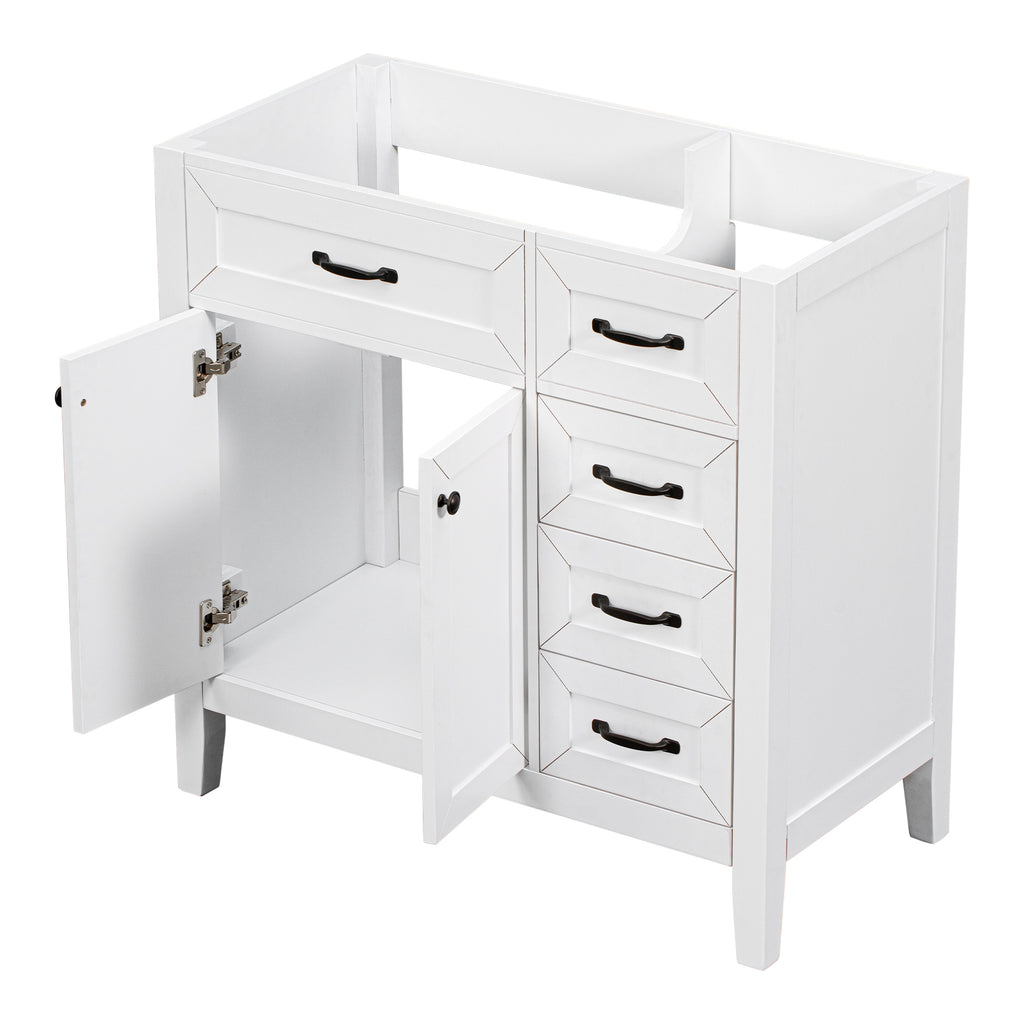 Leoglint 36" Bathroom Vanity without Sink, Cabinet Base Only, Bathroom Cabinet with Drawers, Solid Frame and MDF Board, White