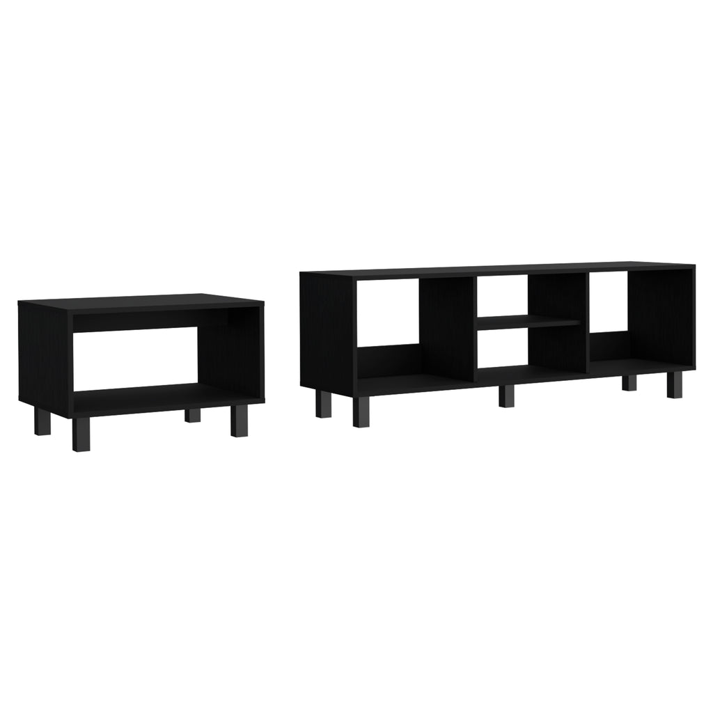 Leoglint Carter 2 Piece Living Room Set, Streamlined with TV Stand and Coffee Table, Black