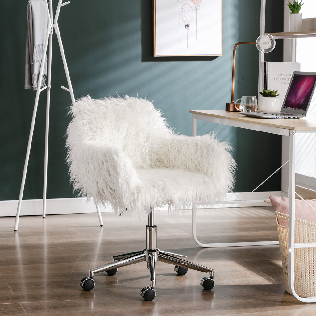 Leoglint HengMing Modern Faux fur home office chair, fluffy chair for girls, makeup vanity Chair