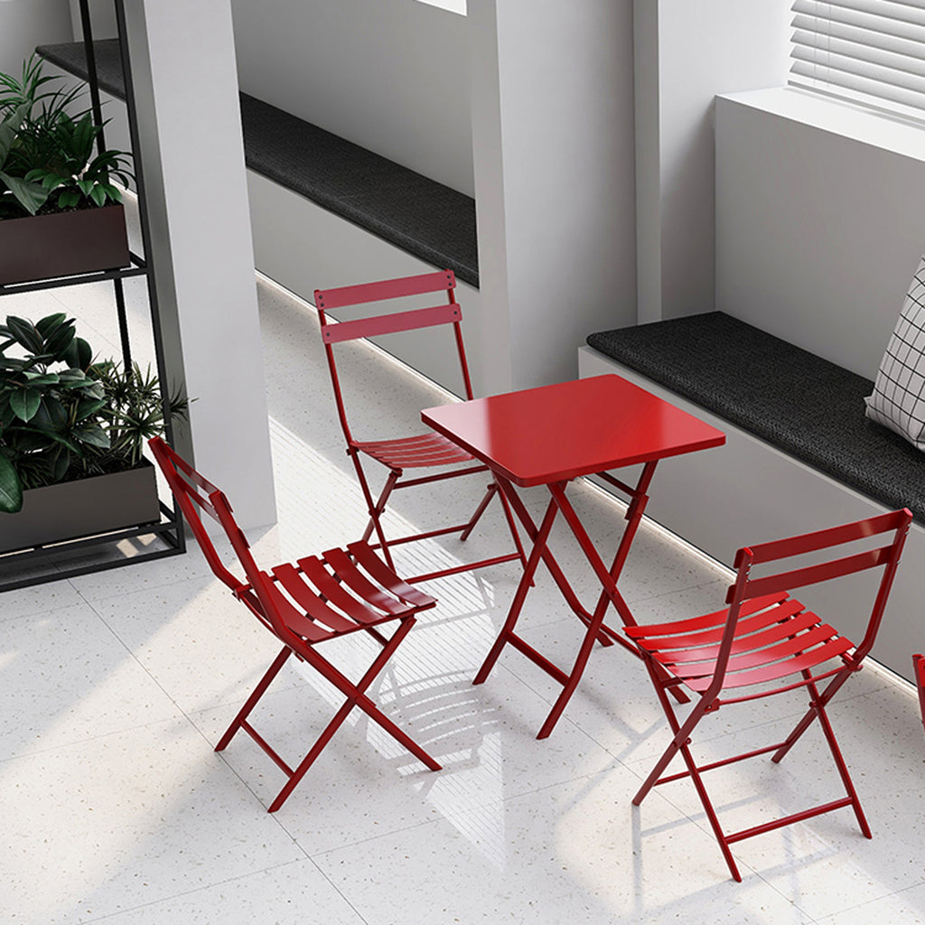 Leoglint 3 Piece Patio Bistro Set of Foldable Square Table and Chairs,Outdoor Chair, Red