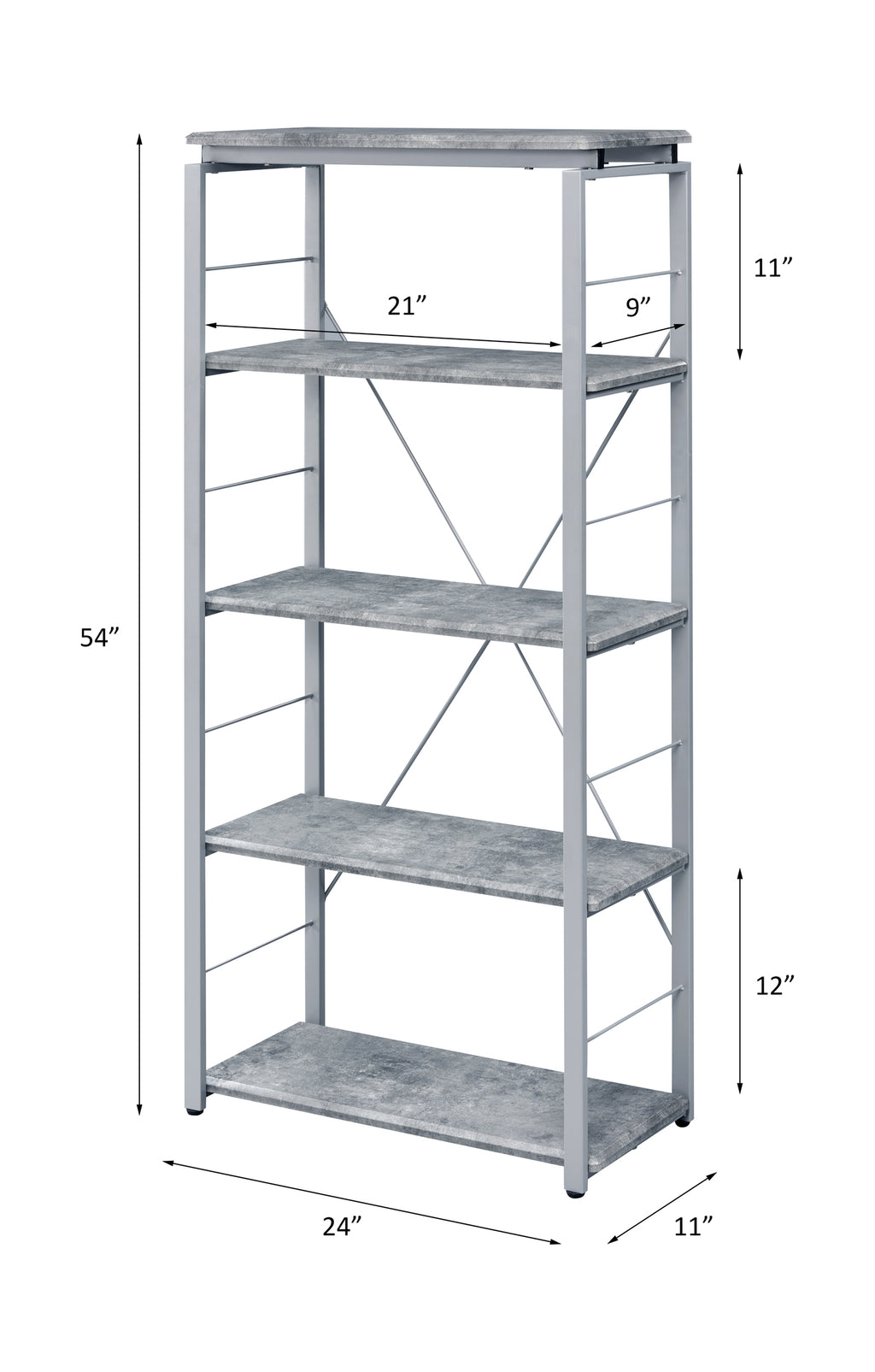 Leoglint ACME Jurgen Bookshelf, Faux Concrete & Silver 92907