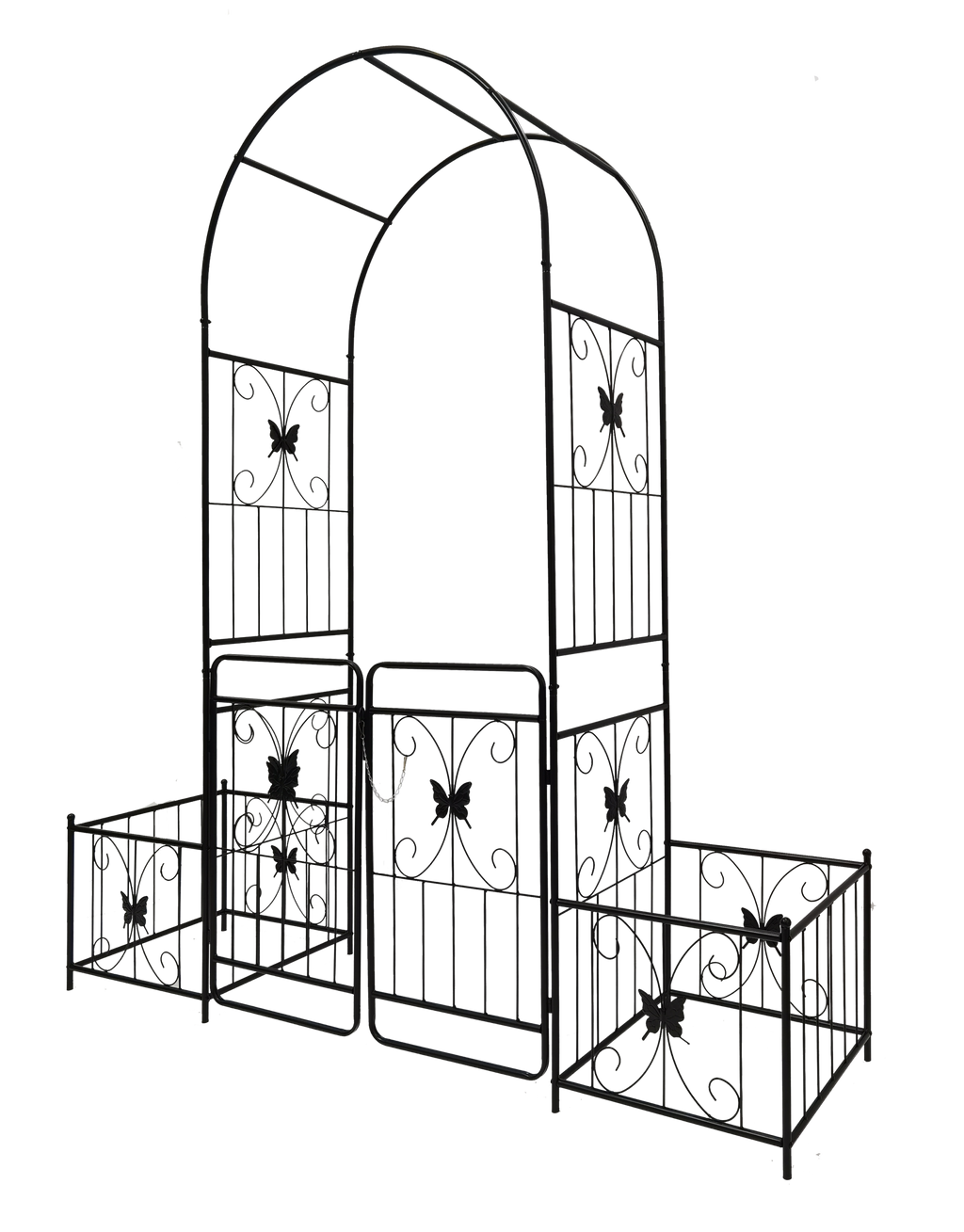 Leoglint Metal Garden Trellis with Gate 79.5'' Wide x 86.6'' High Climbing Plants Support Rose Arch Outdoor Black