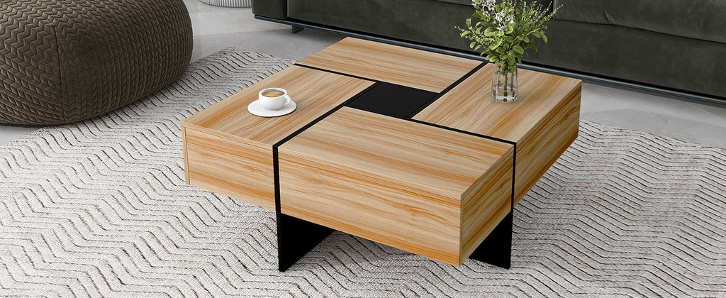 Leoglint ON-TREND Unique Design Coffee Table with 4 Hidden Storage Compartments, Square Cocktail Table with Extendable Sliding Tabletop, UV High-gloss Design Center Table for Living Room, 31.5"x 31.5"