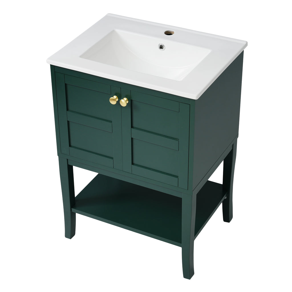 Leoglint 24'' Bathroom Vanity with Top Sink, Modern Bathroom Storage Cabinet with 2 Doors, Single Sink Bathroom Vanity