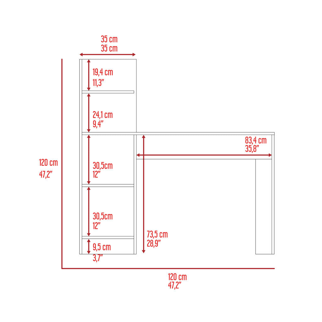 Leoglint Tecoa Writing Office Desk, Four Shelves