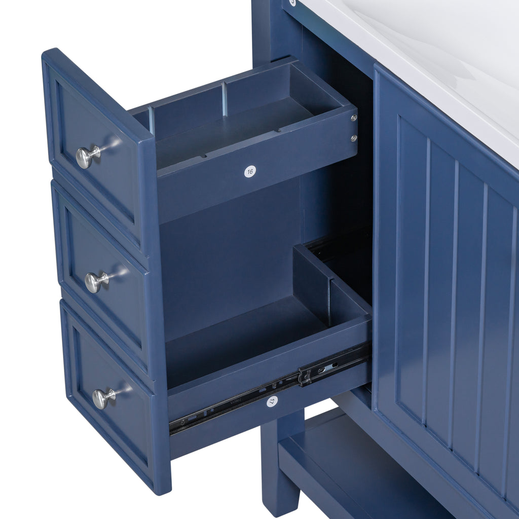 Leoglint 36" Bathroom Vanity without Sink, Cabinet Base Only, One Cabinet and three Drawers, Blue