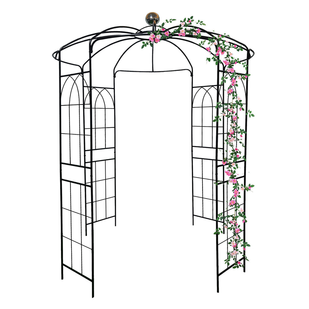 Leoglint Metal Garden Trellis Iron Garden Arbors Gazebo Dia81.3'' x 114.2'' High Birdcage Shape Pergola Pavilion for Wedding CeremonyOutdoor Black