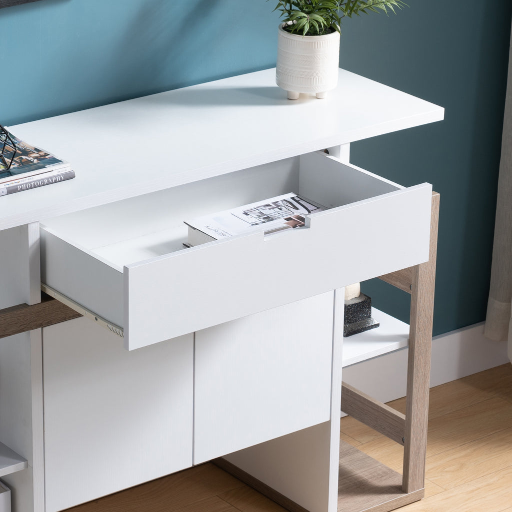 Leoglint Sideboard Modernize Kitchen Buffet Organizing Cabinet with 4 Shelves, White & Dark Taupe