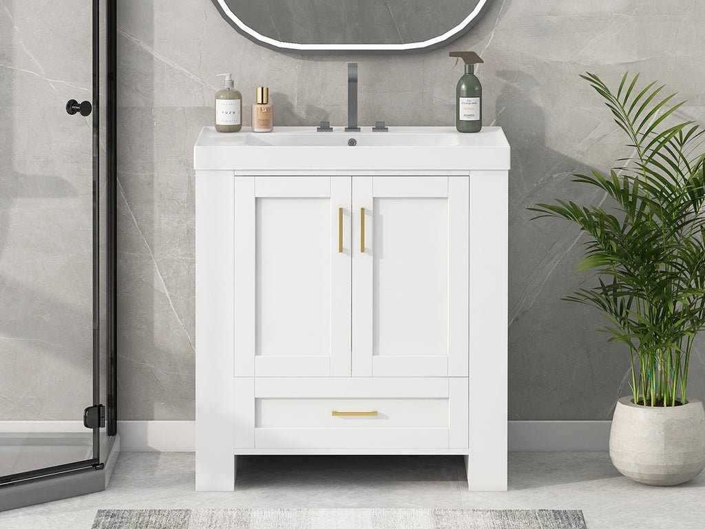 Leoglint 30'' Bathroom Vanity with Seperate Basin Sink, Modern Bathroom Storage Cabinet with Double-sided Storage Shelf, Freestanding Bathroom Vanity Cabinet with Single Sink