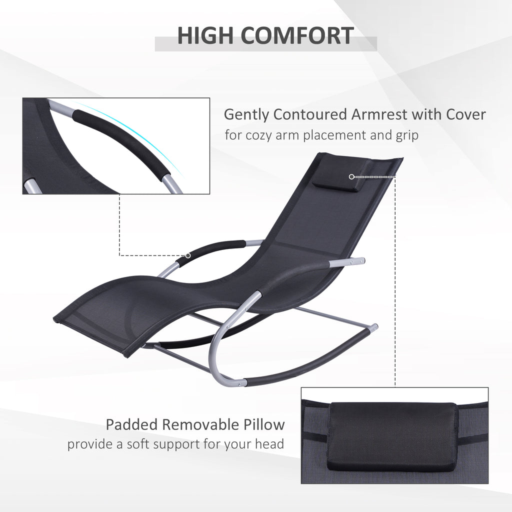 Leoglint Zero Gravity Rocking Outdoor Chair Outdoor Chaise Lounge Chair Recliner Rocker with Detachable Pillow and Durable Weather-Fighting Fabric for Patio, Deck, Pool, Black