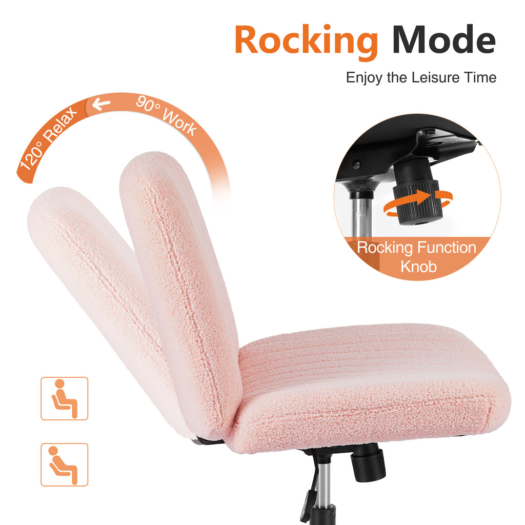 Leoglint Office chair, backrest, armless office chair, adjustable swivel for comfortable home office, pink, Teddy wool fabric