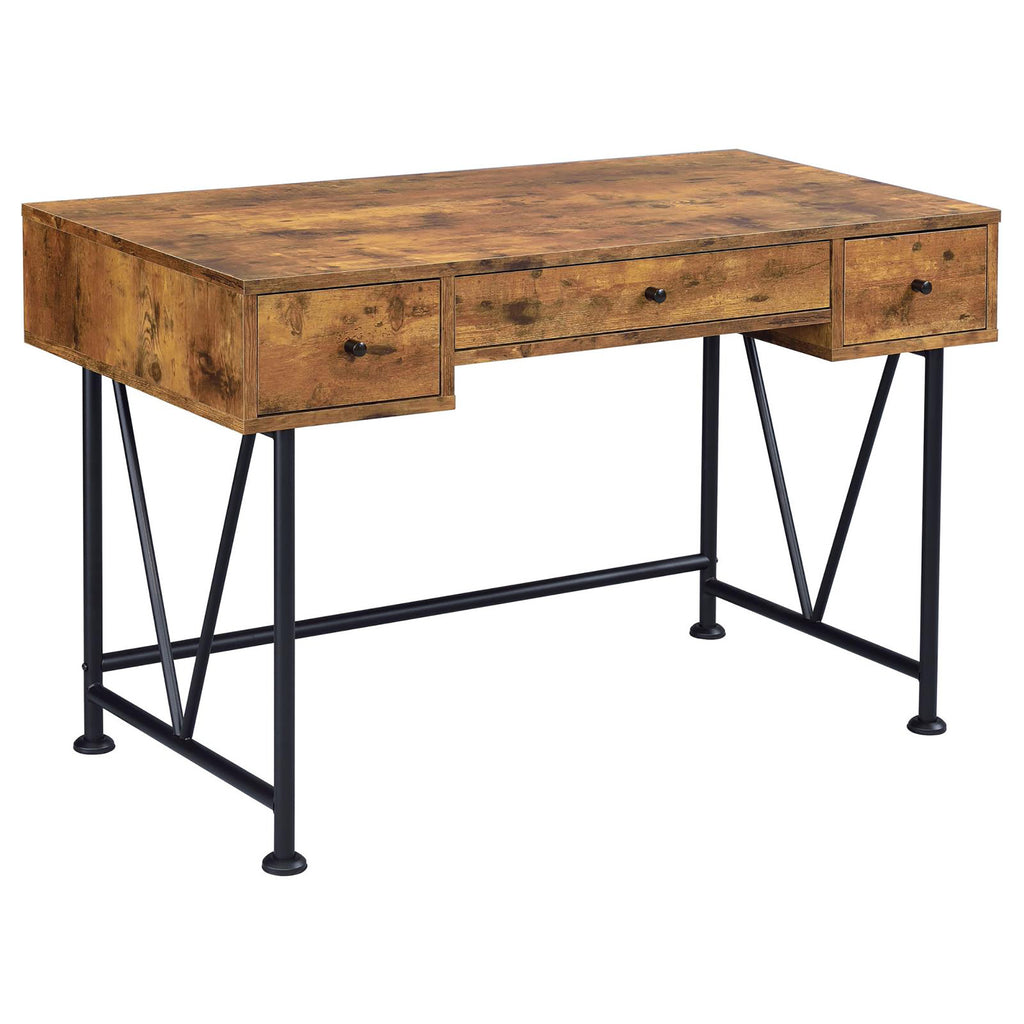 Leoglint Antique Nutmeg and Black 3-drawer Writing Office Desk