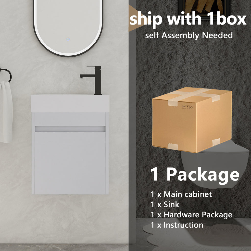 Leoglint 18'' Floating Wall-Mounted Bathroom Vanity with White Resin Sink & Soft-Close Cabinet Door