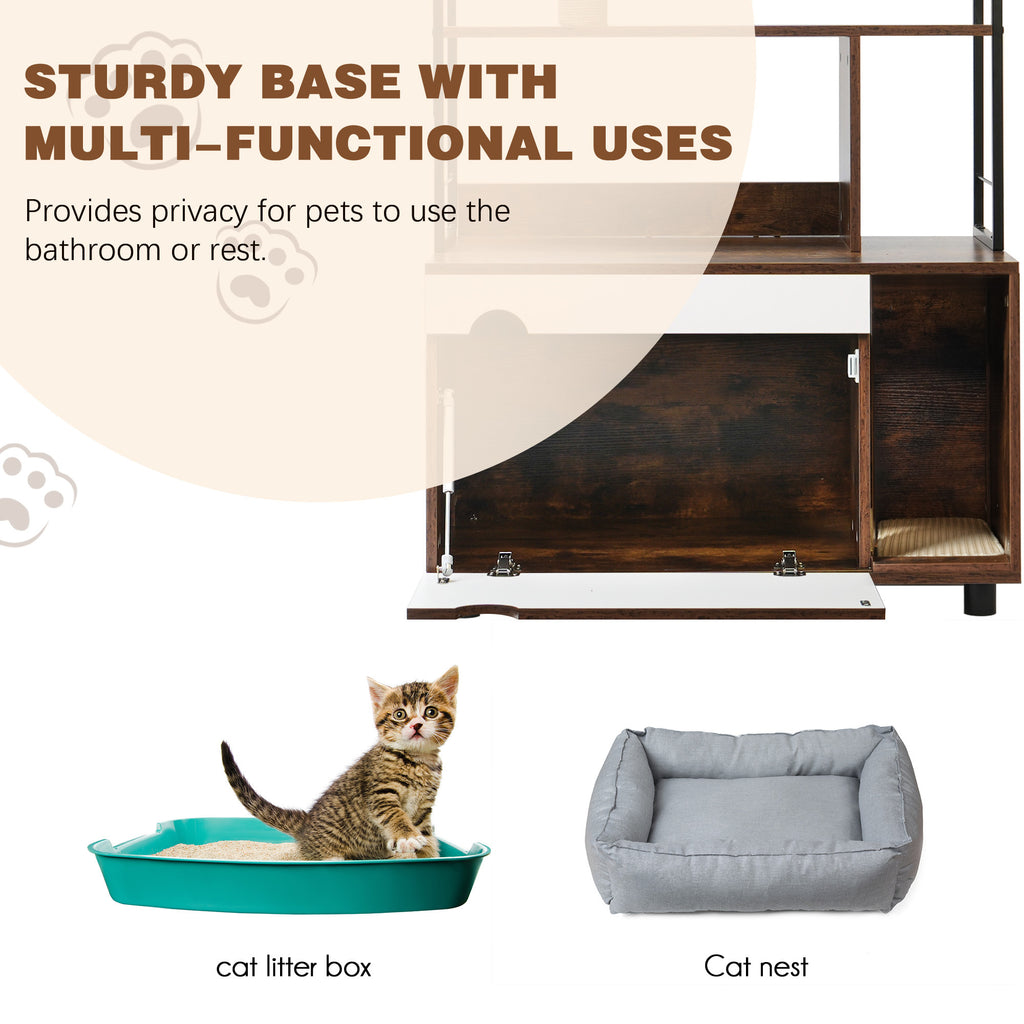 Leoglint Cat Litter Box Enclosure with Shelves,Hidden Litter Box with Scratching Posts, litter box furniture ,Wooden Cat tree