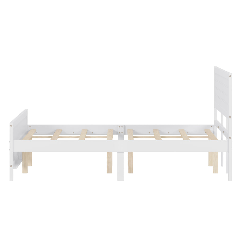 Leoglint Wood Platform Bed Frame with Headboard, Mattress Foundation with Wood Slat Support, No Box Spring Needed, King Size, White