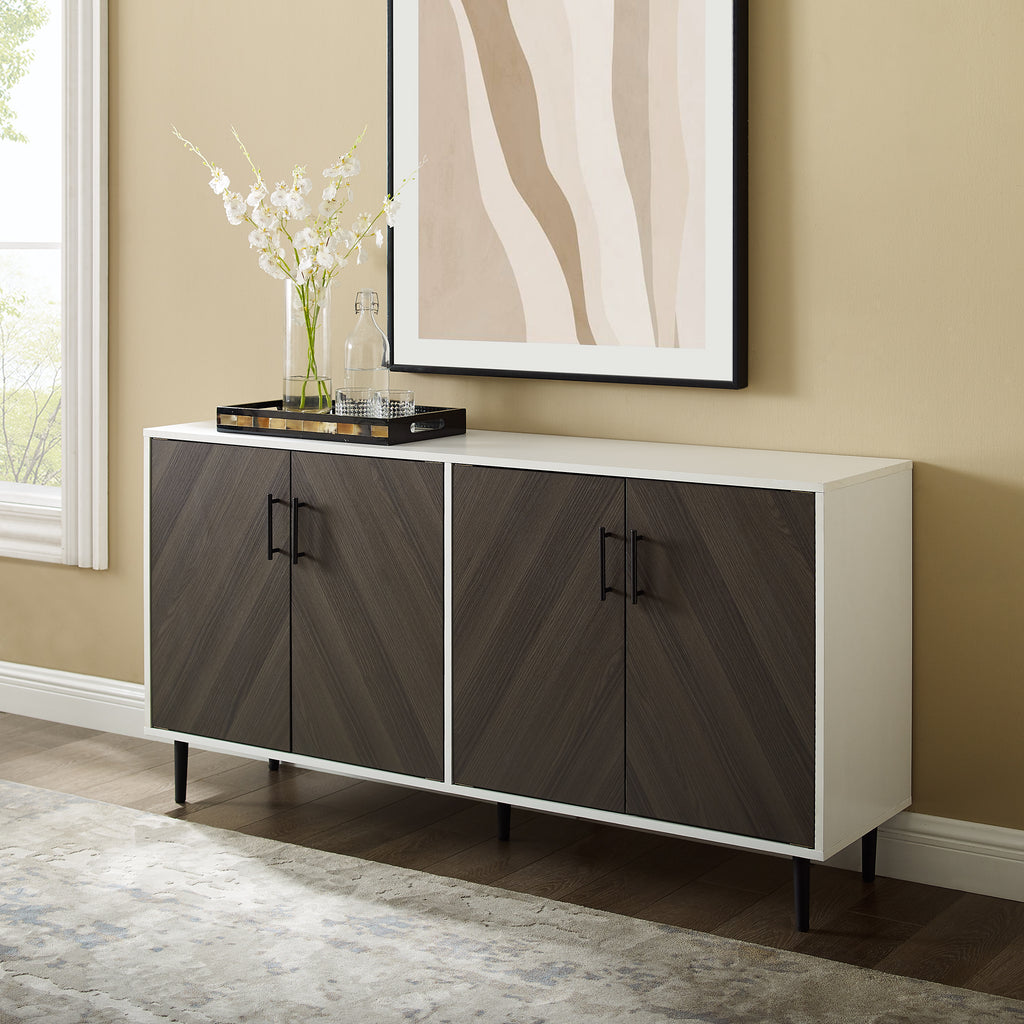 Leoglint Sideboard Mid-Century Modern Faux-Bookmatch Door Buffet - Ash Brown Bookmatch / Solid White