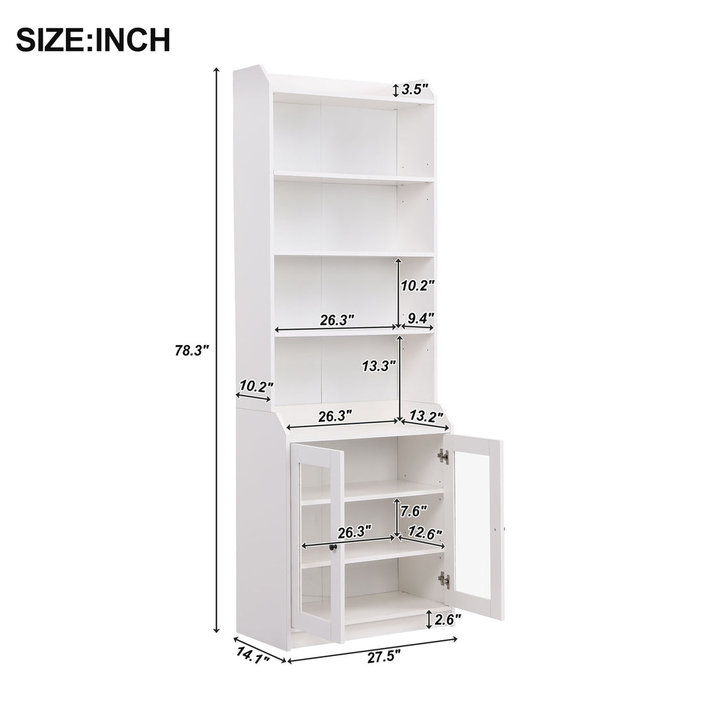 Leoglint ON-TREND Elegant Tall Cabinet with Acrylic Board Door, Versatile Sideboard with Graceful Curves, Contemporary Bookshelf with Adjustable Shelves for Living Room, White