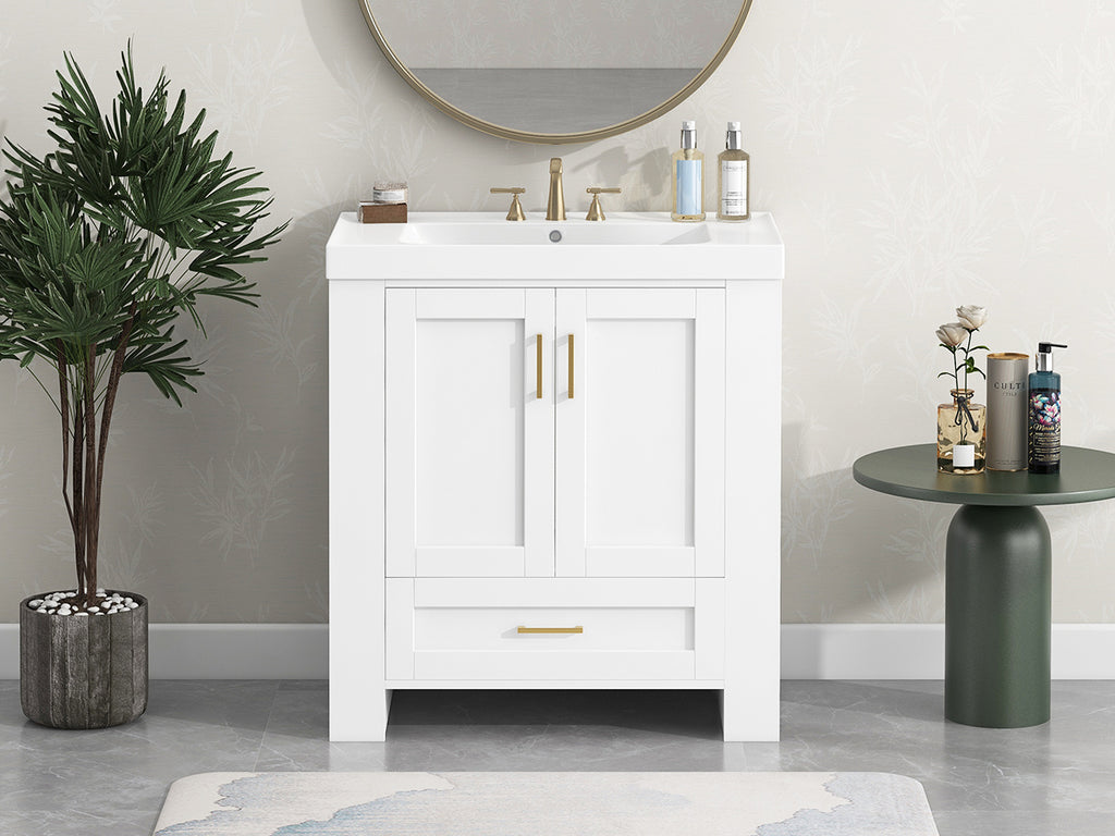 Leoglint 30'' Bathroom Vanity with Seperate Basin Sink, Modern Bathroom Storage Cabinet with Double-sided Storage Shelf, Freestanding Bathroom Vanity Cabinet with Single Sink