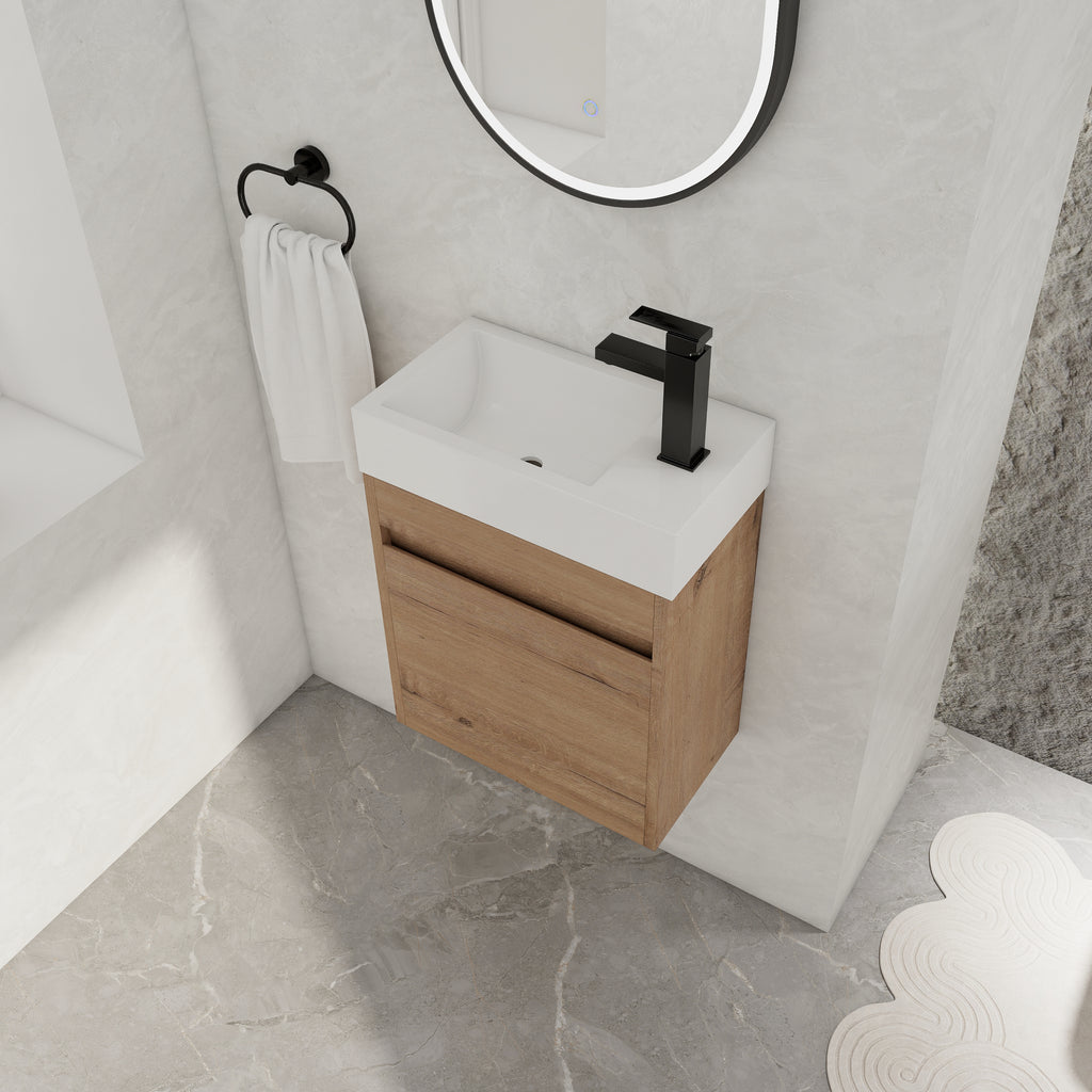 Leoglint 18'' Floating Wall-Mounted Bathroom Vanity with White Resin Sink & Soft-Close Cabinet Door