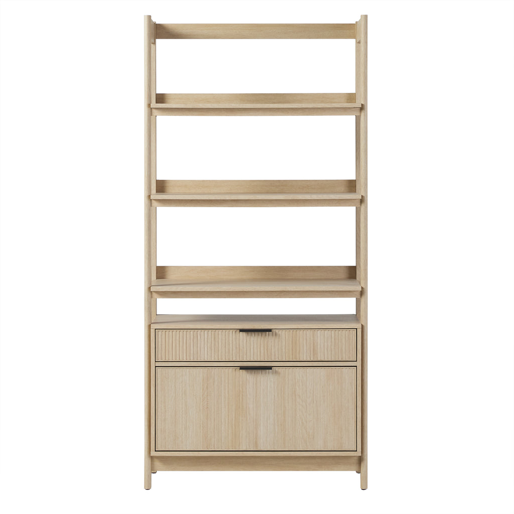 Leoglint Transitional Wide Bookshelf with Drawers on Bottom - Oak