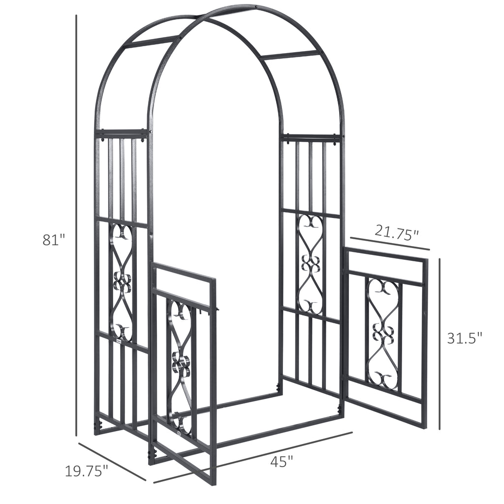 Leoglint 81" Metal Garden Trellis Arbor with Double Doors, Locking Gate, Climbing Vine Frame with Heart Motifs, Arch for Wedding, Bridal Party Decoration, Grey