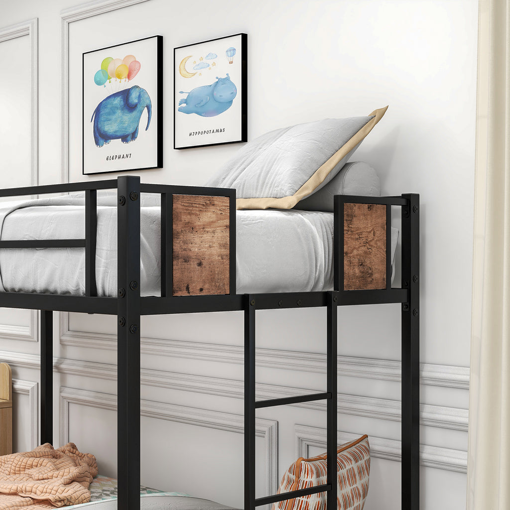 Leoglint Twin Over Twin Size Metal Bunk Bed Frame Black