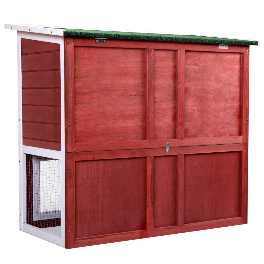 Leoglint Wood Rabbit Hutch, Pet Playpen with 2 Stories, Ramp, Doors, Pull-out Tray, Water Bottle, Outdoor Enclosure for Small Animals Bunnies, Red and White