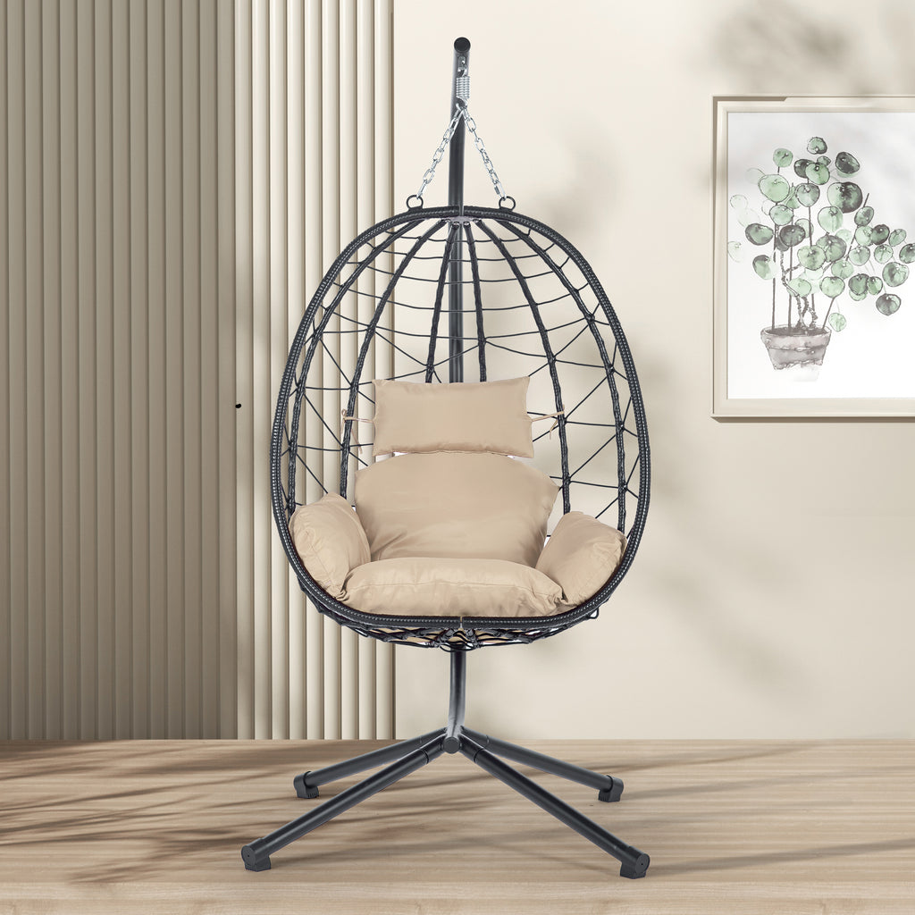 Leoglint Egg Outdoor Chair with Stand Indoor Outdoor Swing Chair Patio Wicker Hanging Egg Chair Hanging Basket Chair Hammock Chair with Stand for Bedroom Living Room Balcony