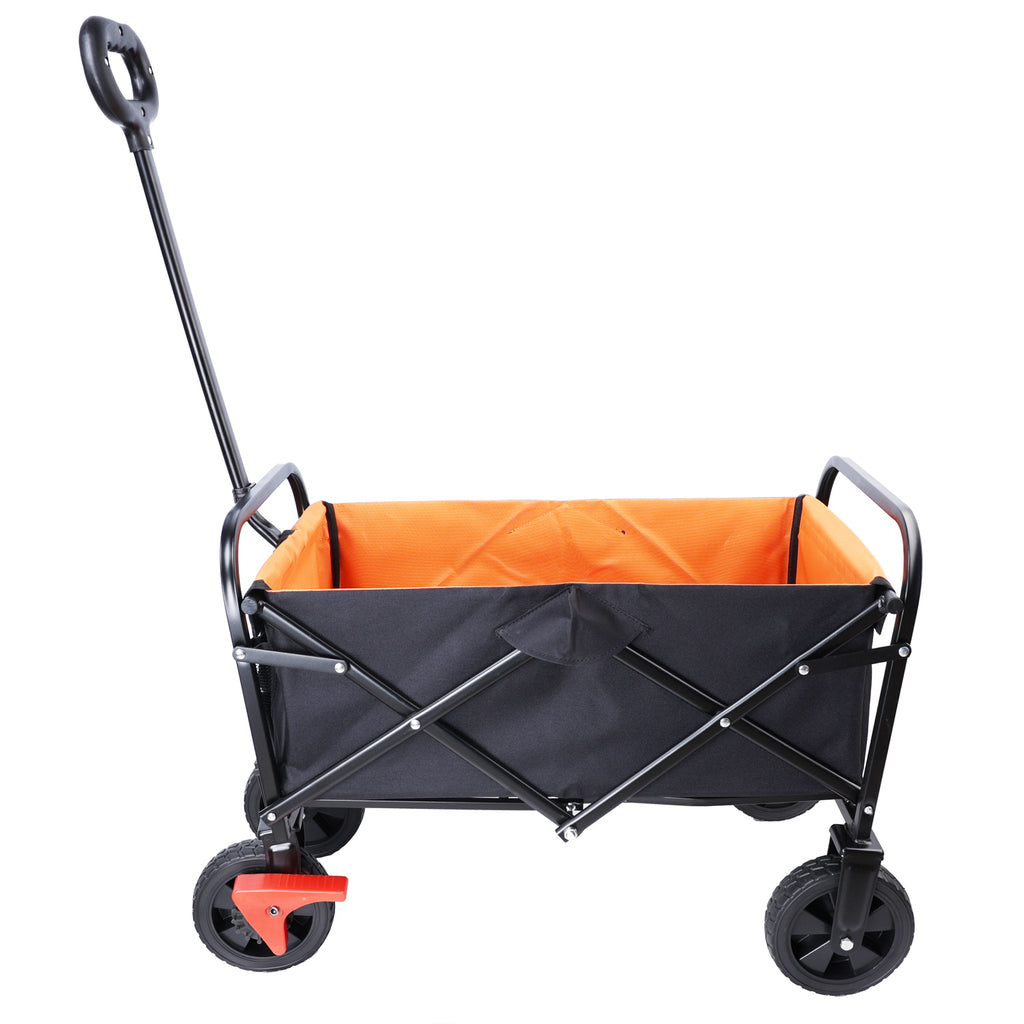 Leoglint Garden cart Mini Folding Wagon Garden Shopping Beach Cart (brake+orange+black)