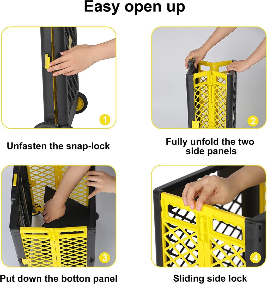 Leoglint 55L Foldable Rolling Garden Cart with Wheels, Portable Updated Utility Tools Rolling Crate w/ Telescopic Handle, Yellow