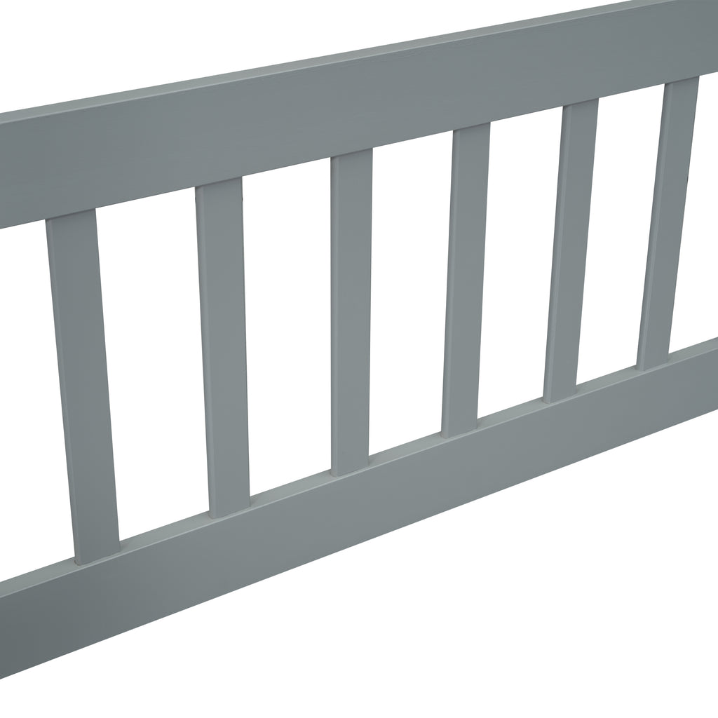 Twin Wood House-Shaped Floor Bed with Fence, Guardrails ,Grey