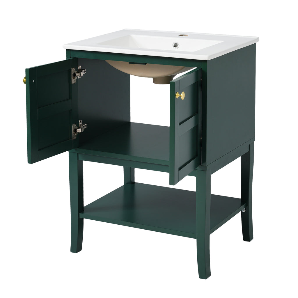 Leoglint 24'' Bathroom Vanity with Top Sink, Modern Bathroom Storage Cabinet with 2 Doors, Single Sink Bathroom Vanity