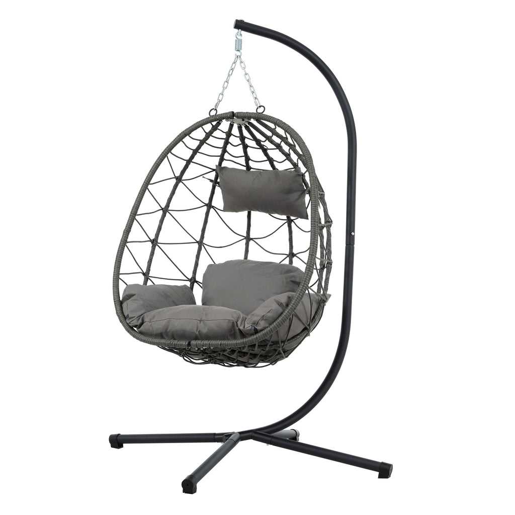 Leoglint Egg Outdoor Chair with Stand Indoor Outdoor Swing Chair Patio Wicker Hanging Egg Chair Hanging Basket Chair with Stand for Bedroom Living Room Balcony