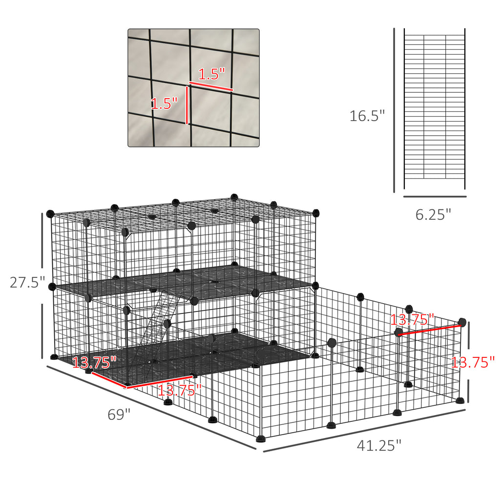 Leoglint 47 Panels Pet Playpen, Small Animal Playpen with Doors, Portable Metal Wire Yard Bunny Pen for Guinea Pigs, Chinchillas, 14" x 14"