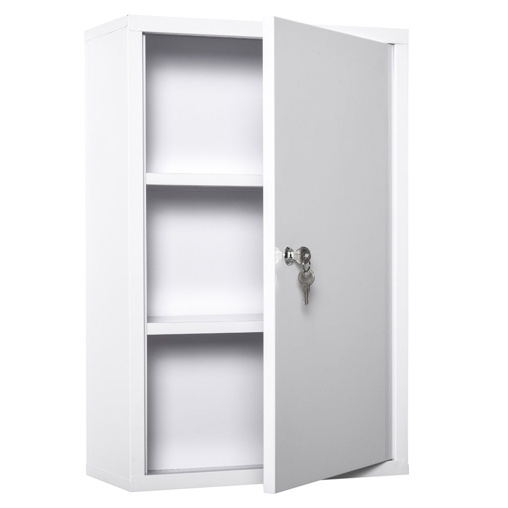 Leoglint kleankin Steel Wall Mount Medicine Cabinet 3 Tier Emergency Box for Bathroom Kitchen, Lockable with 2 Keys, White